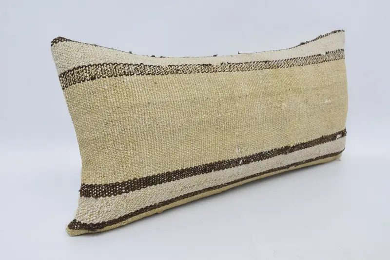 Turkish Pillow, Boho Pillow Sham Cover, Nautical Throw Pillow Sham, 12x24 Beige Cushion Cover, Cushion, Kilim Pillow Cover, Tribal Cushion Cover - 3