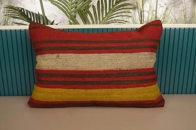 Holiday Decor Vintage Pillow Case, Striped Red 16x24 inch Moroccan Pillow Cover - 1