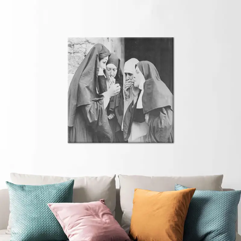 Sacred Serenity: Nuns, Cigarette, Smoking Woman Canvas Print