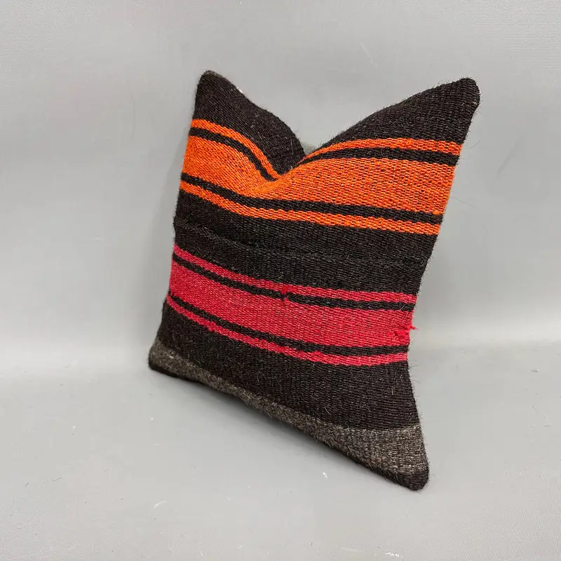 12x12 Orange Pillow Sham, Pillow Sham, Boho Pillow Sham Cover, Ethnical Kilim Rug Pillow, Ikat Cushion, Vintage Pillow, Ikat Pillow Cover - 3
