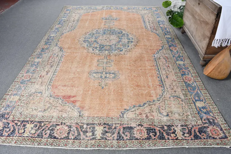 Handmade Orange Ombré Rug, 0.6x0.9 ft Blue Accents