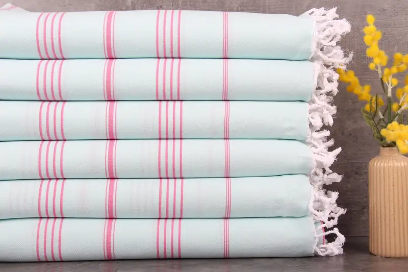 Wholesale Organic Beach Towel Mint and Pink Stripes, 40x71 Inches