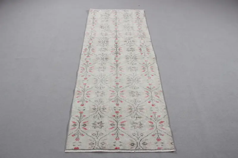 Türk Halısı, Yolluk 2.5x6.4 ft Vintage Halı, Gri Kırmızı Kamuflaj Yün Halı - 1