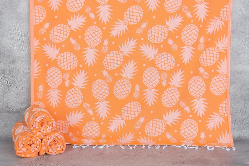 Turkish towel, Bath towel, Unique Turkish towel with custom embroidery USA, Fouta towel, 70x36 Cotton Pineapple Design Towel, Bridal Shower Favor - 1