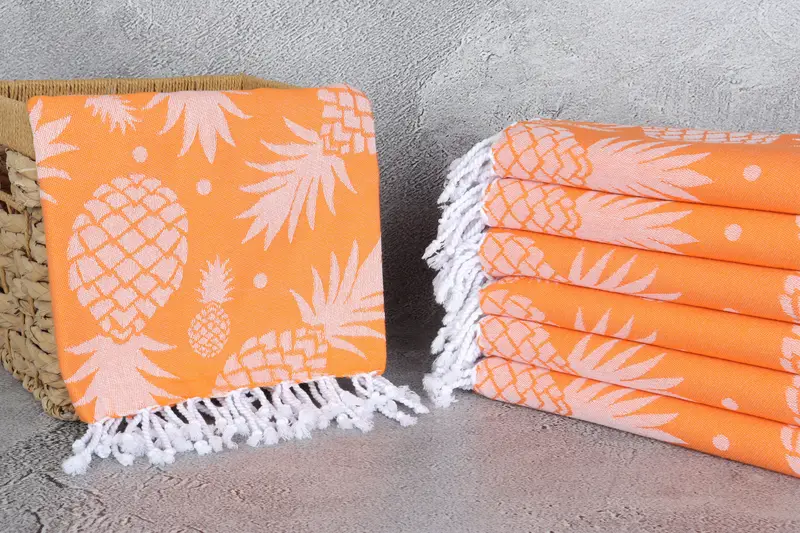 Turkish towel, Bath towel, Unique Turkish towel with custom embroidery USA, Fouta towel, 70x36 Cotton Pineapple Design Towel, Bridal Shower Favor - 4