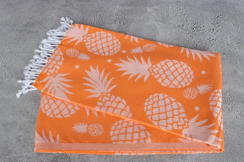 Turkish towel, Bath towel, Unique Turkish towel with custom embroidery USA, Fouta towel, 70x36 Cotton Pineapple Design Towel, Bridal Shower Favor - 7