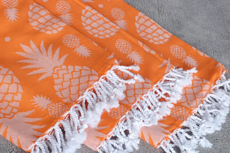 Turkish towel, Bath towel, Unique Turkish towel with custom embroidery USA, Fouta towel, 70x36 Cotton Pineapple Design Towel, Bridal Shower Favor - 6