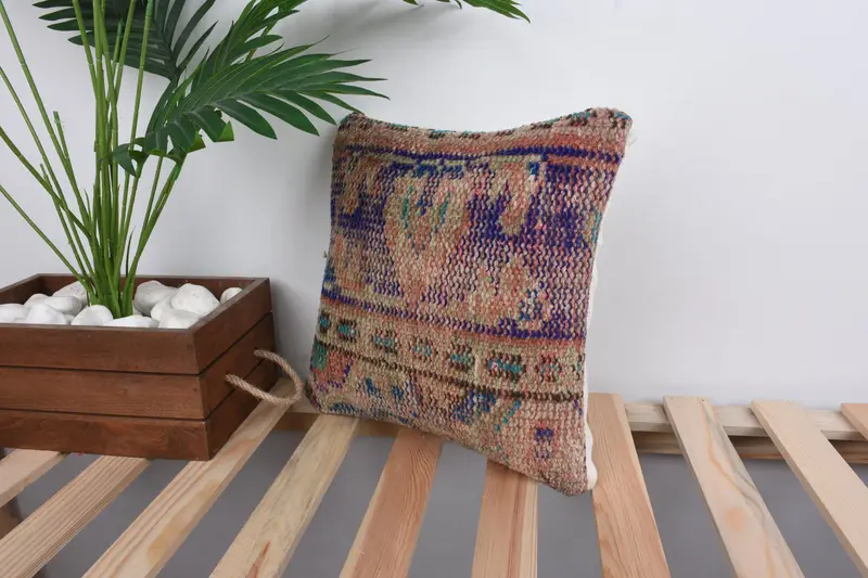 Vintage Kilim Pillow, Decorative Pillow Cover, Cushion Case, Kilim Cushion Sham, 12x12 Blue Cushion Case, Throw Kilim Pillow - 5
