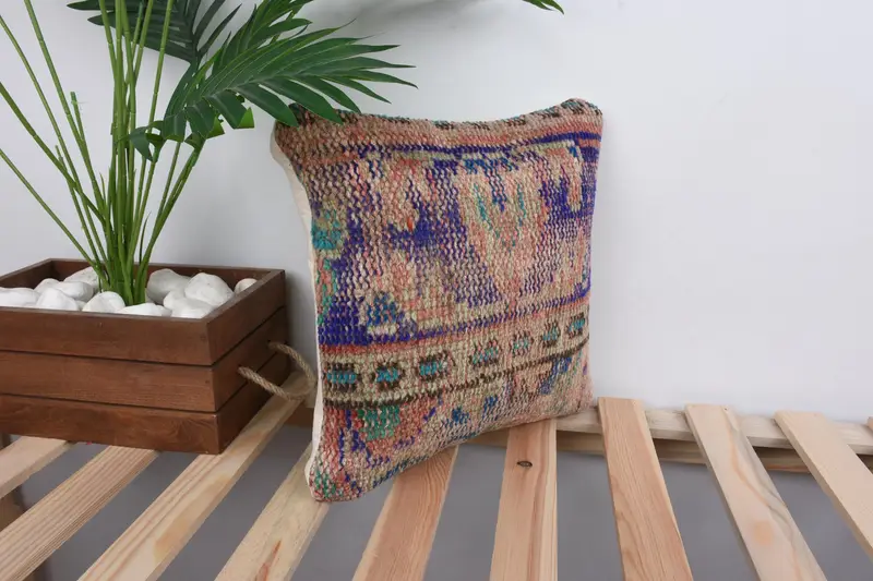 Vintage Kilim Pillow, Decorative Pillow Cover, Cushion Case, Kilim Cushion Sham, 12x12 Blue Cushion Case, Throw Kilim Pillow - 4