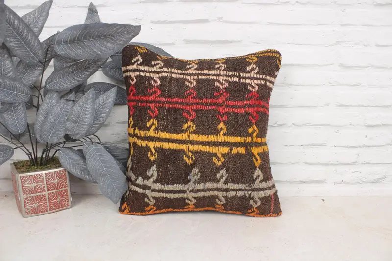 Lounge Throw Pillow Case, Cushion Case, Home Decor Pillow, Kilim Pillow Cover, Vintage Pillow, 16x16 Red Cushion Cover, Turkish Corner Cushion Case - 1