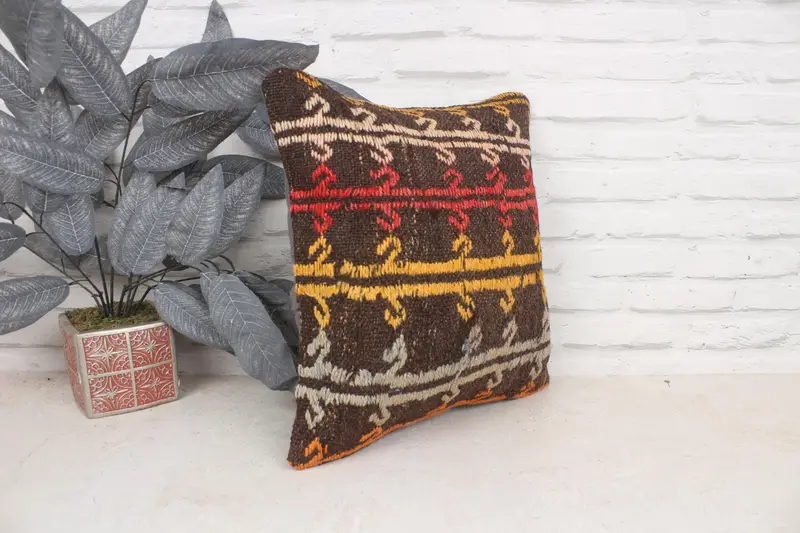 Lounge Throw Pillow Case, Cushion Case, Home Decor Pillow, Kilim Pillow Cover, Vintage Pillow, 16x16 Red Cushion Cover, Turkish Corner Cushion Case - 3