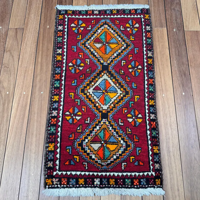 Vintage Rug, Small 1.8x3.2 ft Rug, Oushak Red Check Rug - 1
