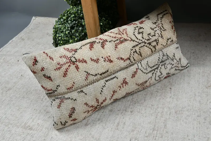 Kilim Pillow, Pillow, Turkish Kilim Pillow, Outdoor Throw Cushion Case, Antique Pillows, 12x24 Beige Cushion - 7