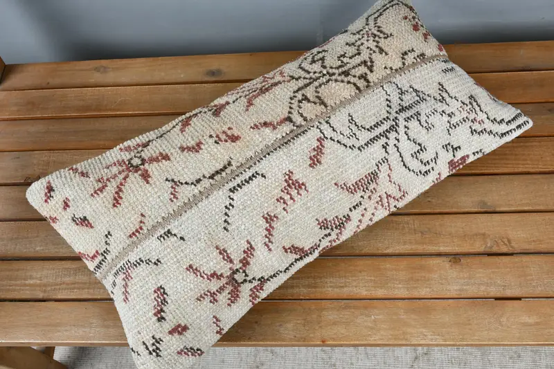Kilim Pillow, Pillow, Turkish Kilim Pillow, Outdoor Throw Cushion Case, Antique Pillows, 12x24 Beige Cushion - 2