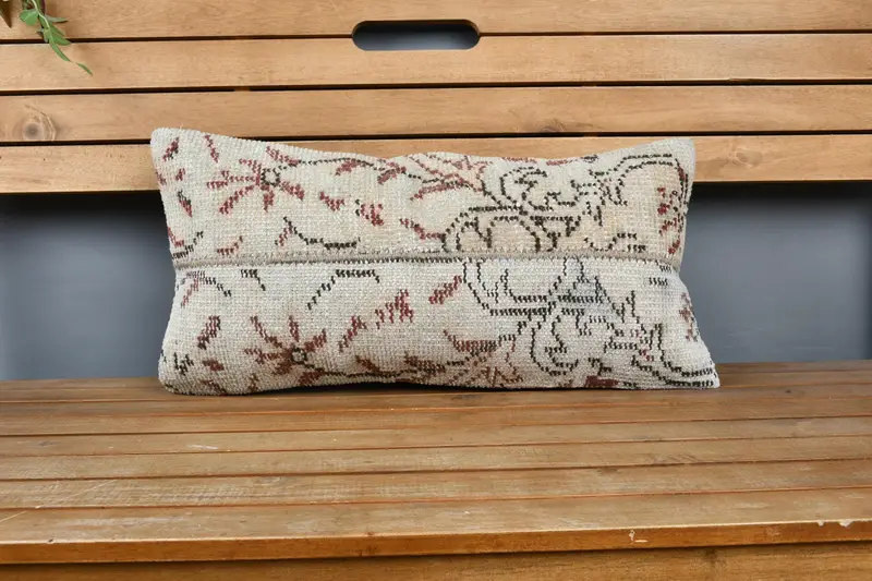 Kilim Pillow, Pillow, Turkish Kilim Pillow, Outdoor Throw Cushion Case, Antique Pillows, 12x24 Beige Cushion - 6