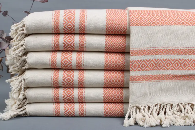 Turkish Beach Towel Handwoven Organic Cotton Beige, 36x71 Inches