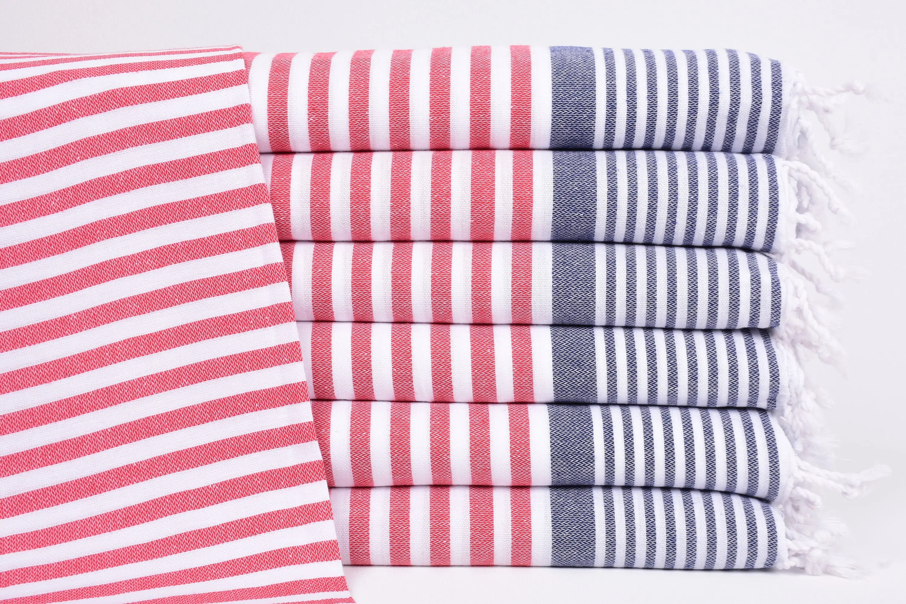 Red-Navy Blue Striped Tea Towel Organic Cotton, 40x24 Inches - 1