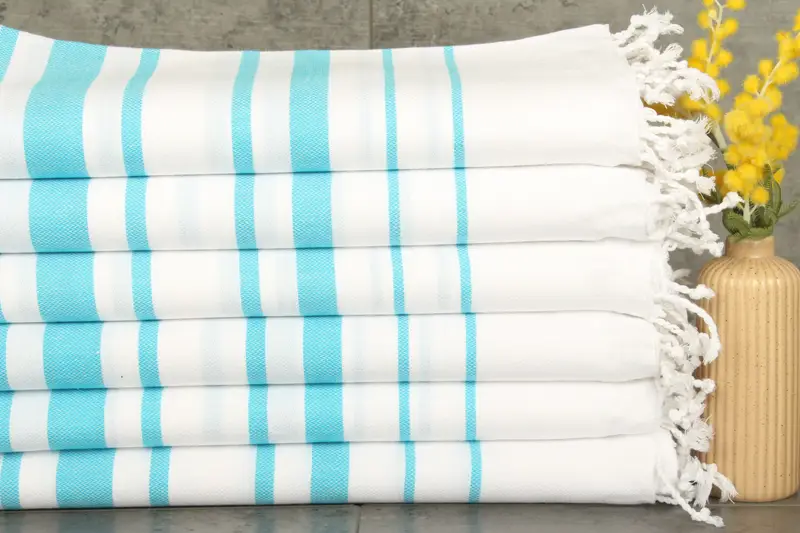 Turkish Towel Beach Blue Striped, 40x71 Inches, Organic Cotton