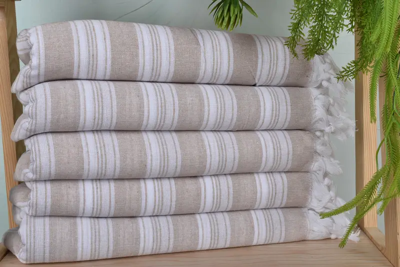 Bachelorette Gift Striped Towel Light Beige Cotton 40x71 Inches