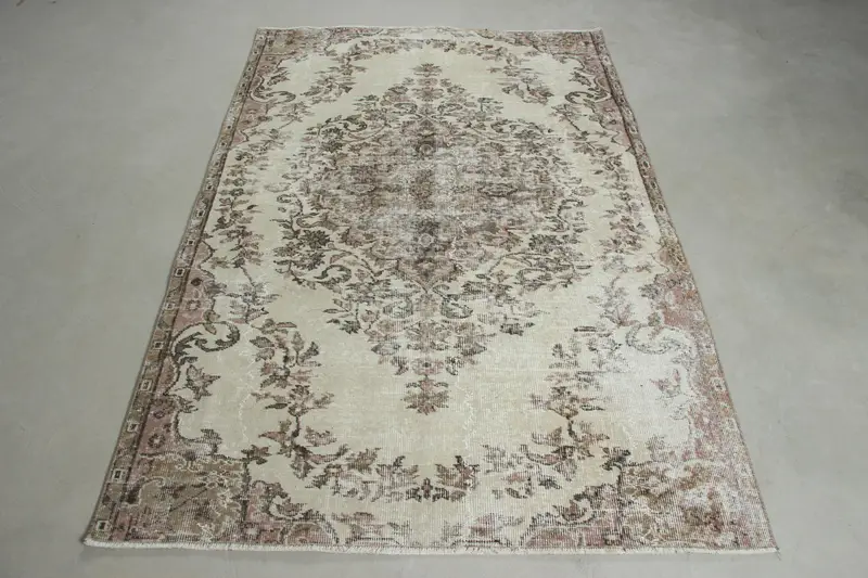 4.4x6.9 ft Türk Oushak Halısı, Vintage Halı, Kahverengi Oryantal Yün Halı - 1