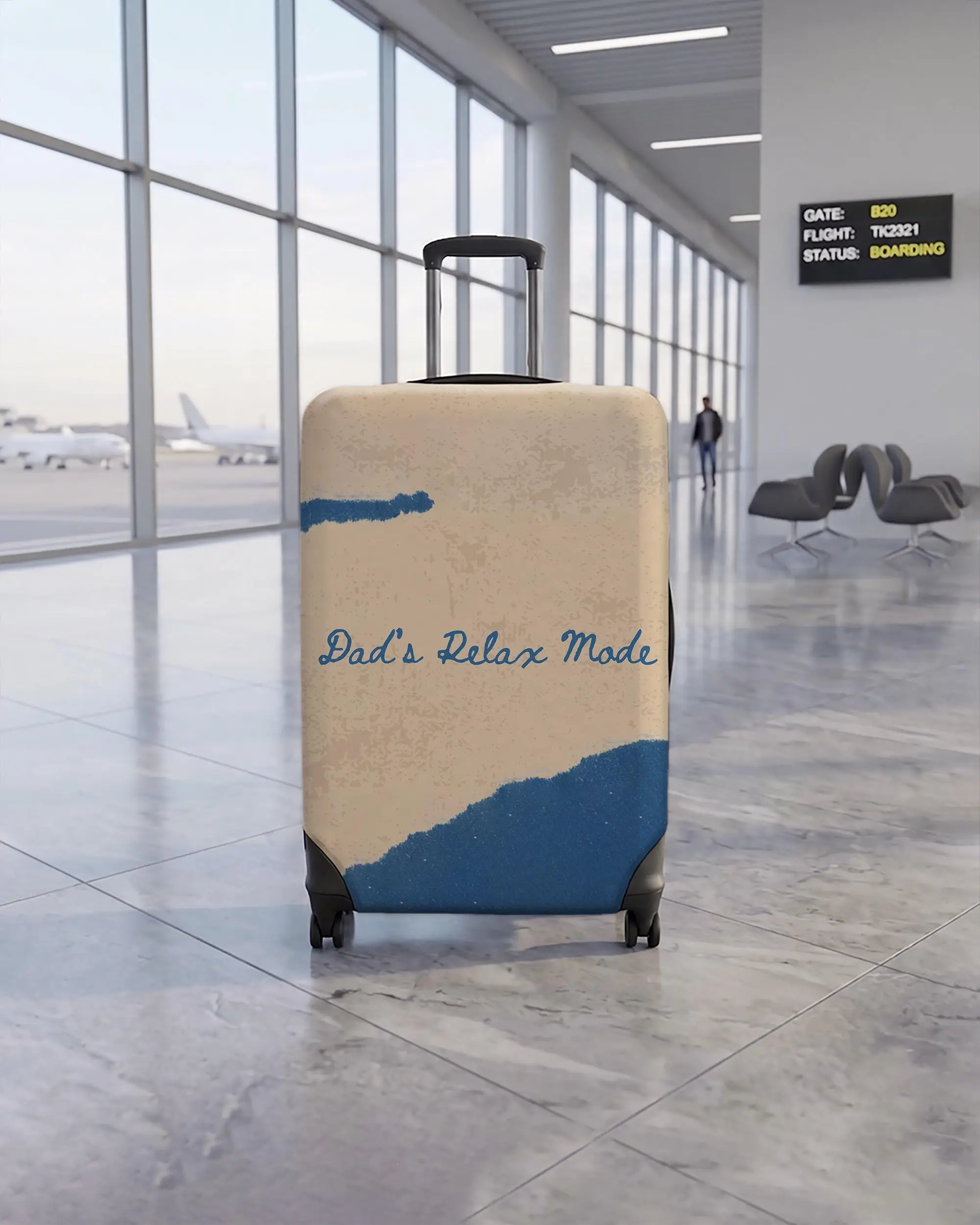Elegant White Luggage Cover for Travel, Beach Vacation Gift for Dad - 1