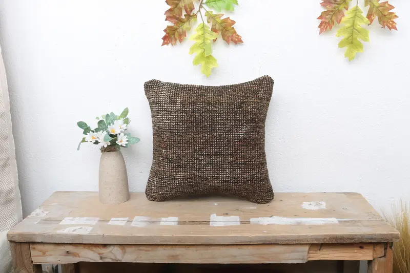 ブラウン サウスウェスタン刺繍枕、12 x 12 ヴィンテージ クッション スローピロー