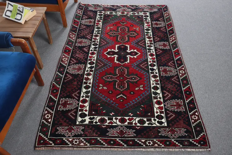 Turkish 4.1x6.7 ft Rug, Oushak Vintage Rug, Red Wool Rug - 1