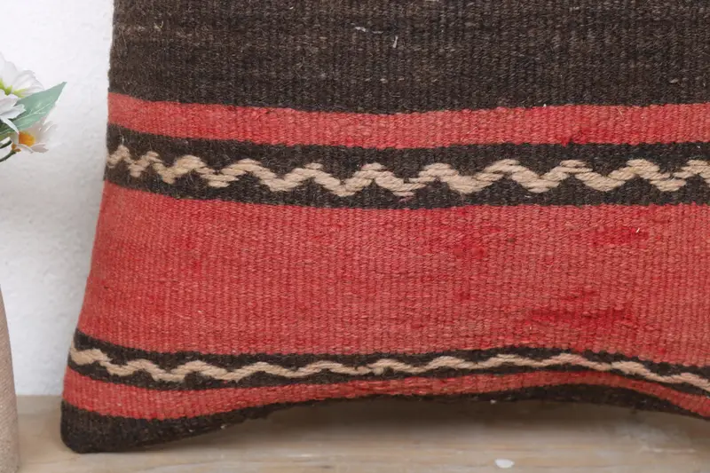 Handmade Kilim Cushion, Kilim Cushion Sham, Tribal Pillow Case, Gift Pillow, Garden Pillow Case, 16x16 Red Pillow Sham, Cushion Cover - 3