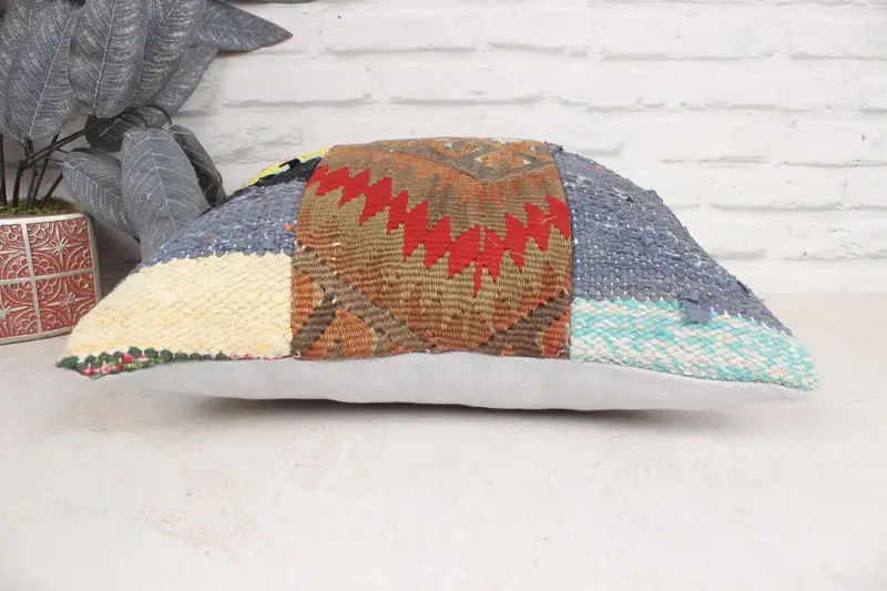 Cushion, Customized Cushion Cover, Accent Throw Cushion Cover, Handmade Kilim Cushion, 16x16 Red Pillow Case, Vintage Kilim Pillow, Boho Pillow - 5