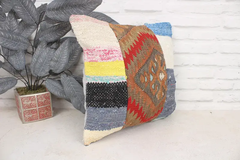 Cushion, Customized Cushion Cover, Accent Throw Cushion Cover, Handmade Kilim Cushion, 16x16 Red Pillow Case, Vintage Kilim Pillow, Boho Pillow - 3
