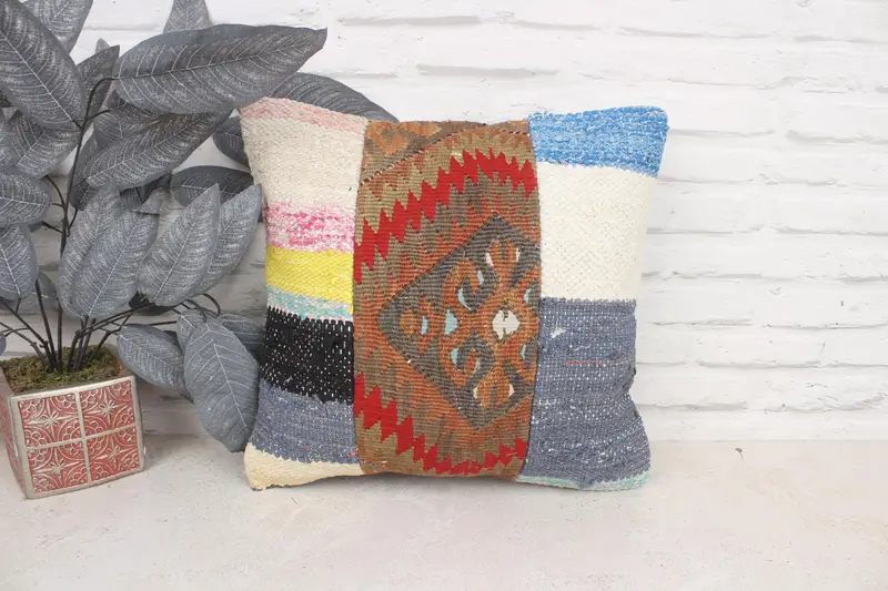 Cushion, Customized Cushion Cover, Accent Throw Cushion Cover, Handmade Kilim Cushion, 16x16 Red Pillow Case, Vintage Kilim Pillow, Boho Pillow - 1