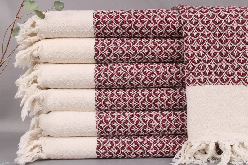 Monogram Hand Towel, Red Floral Towel, 18x34 Inches, Beige Secondary