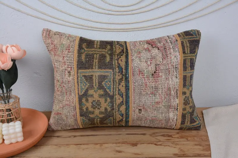 Ethnic Pillow Sham, 16x24 Brown Cushion Cover, Decorative Bolster Pillow Case, Cushion Cover, Vintage Pillow, Boho Pillow, Ethnical Kilim Rug Pillow - 2