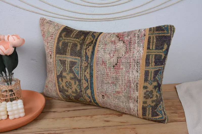 Ethnic Pillow Sham, 16x24 Brown Cushion Cover, Decorative Bolster Pillow Case, Cushion Cover, Vintage Pillow, Boho Pillow, Ethnical Kilim Rug Pillow - 3