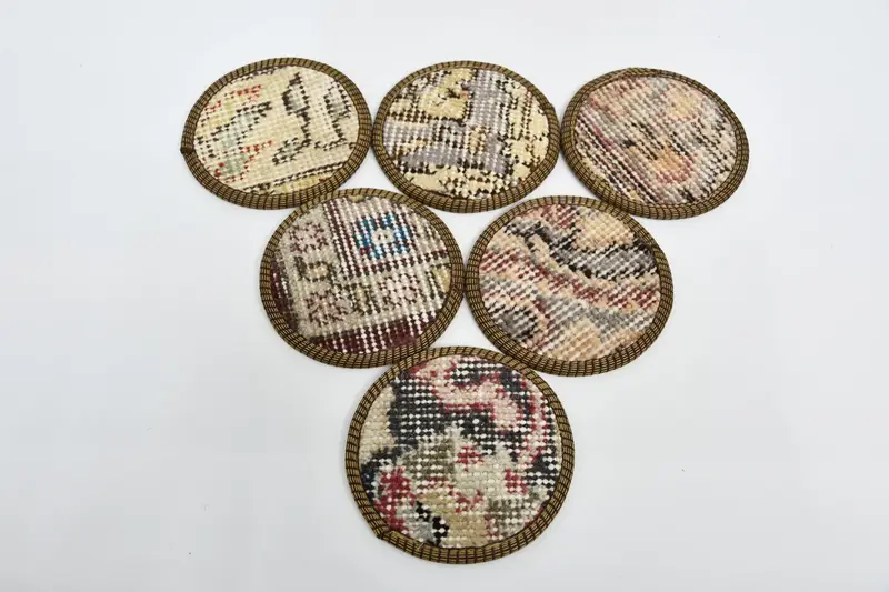Böhmische blaue und beige runde Untersetzer, stilvolle böhmische Untersetzer