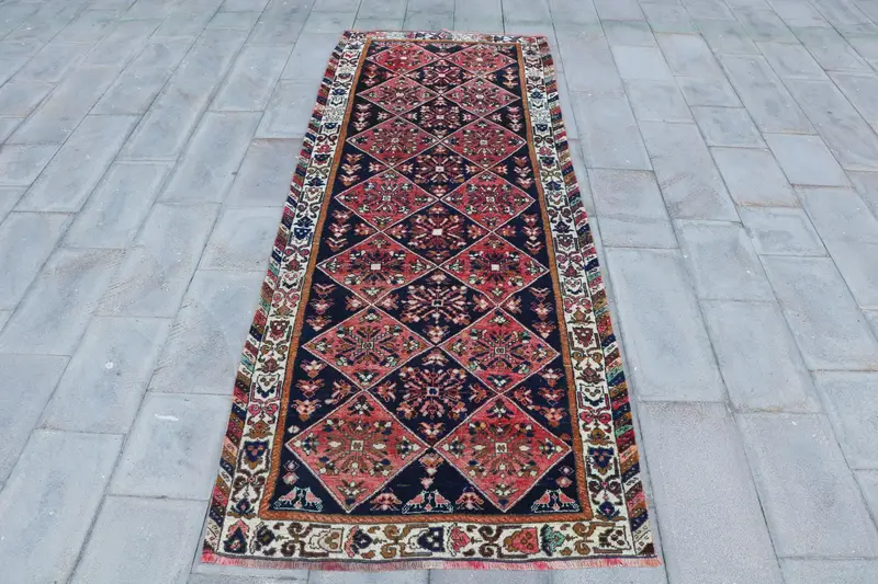 3.9x10.4 ft Vintage Türk Halısı, Yolluk Halısı, Oushak Kırmızı Yün Halısı - 1