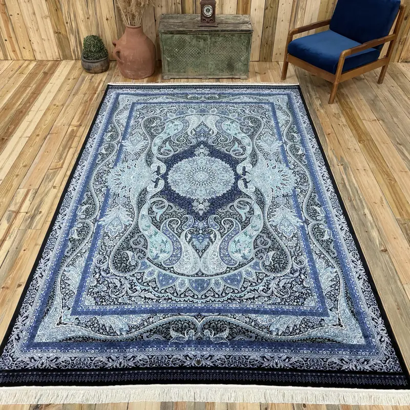 6,3x9,9 ft Teppich, türkischer Vintage-Teppich, blauer Oushak-Seidenteppich - 1