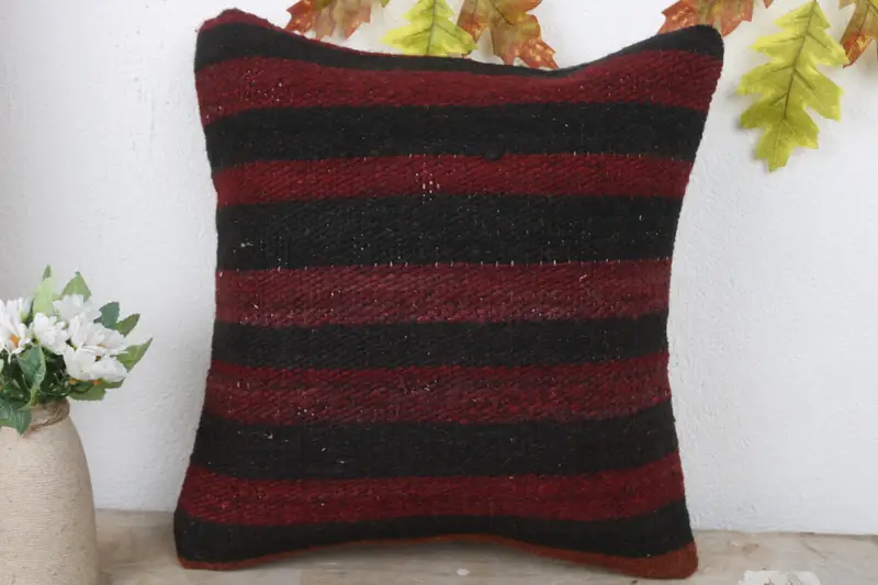 Natural Cushion, Kilim Pillow Cover, Pillow Cover, 16x16 Red Pillow Sham, Handmade Kilim Cushion, Turkish Bench Pillow Cover, Throw Kilim Pillow - 2