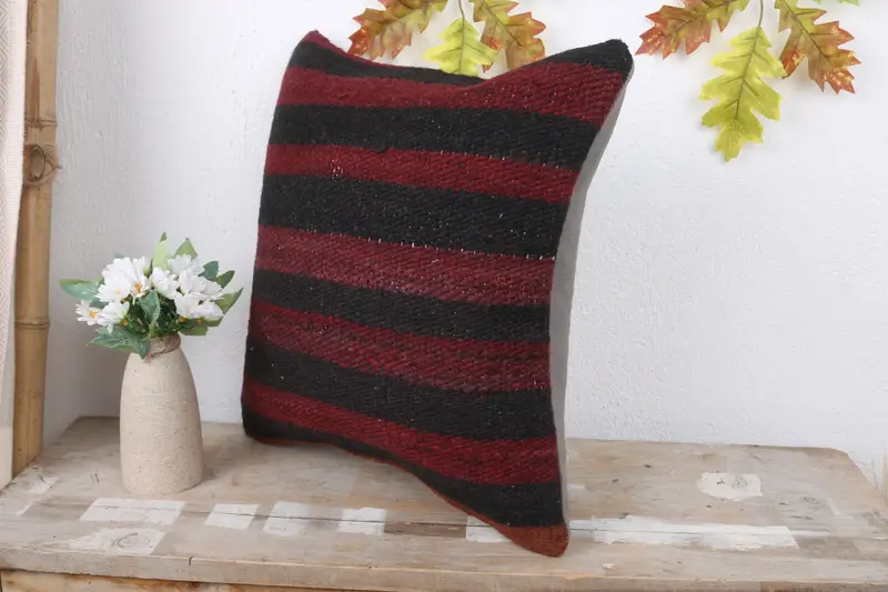 Natural Cushion, Kilim Pillow Cover, Pillow Cover, 16x16 Red Pillow Sham, Handmade Kilim Cushion, Turkish Bench Pillow Cover, Throw Kilim Pillow - 4