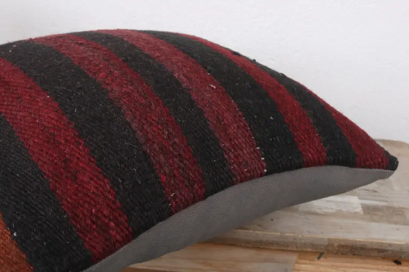 Natural Cushion, Kilim Pillow Cover, Pillow Cover, 16x16 Red Pillow Sham, Handmade Kilim Cushion, Turkish Bench Pillow Cover, Throw Kilim Pillow - 6
