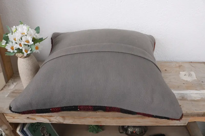 Natural Cushion, Kilim Pillow Cover, Pillow Cover, 16x16 Red Pillow Sham, Handmade Kilim Cushion, Turkish Bench Pillow Cover, Throw Kilim Pillow - 7
