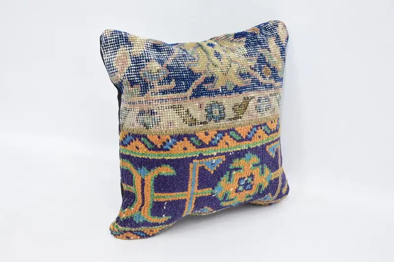 Vintage Square Pillow Case, 16x16 inch Blue Couch Moroccan Cushion - 1