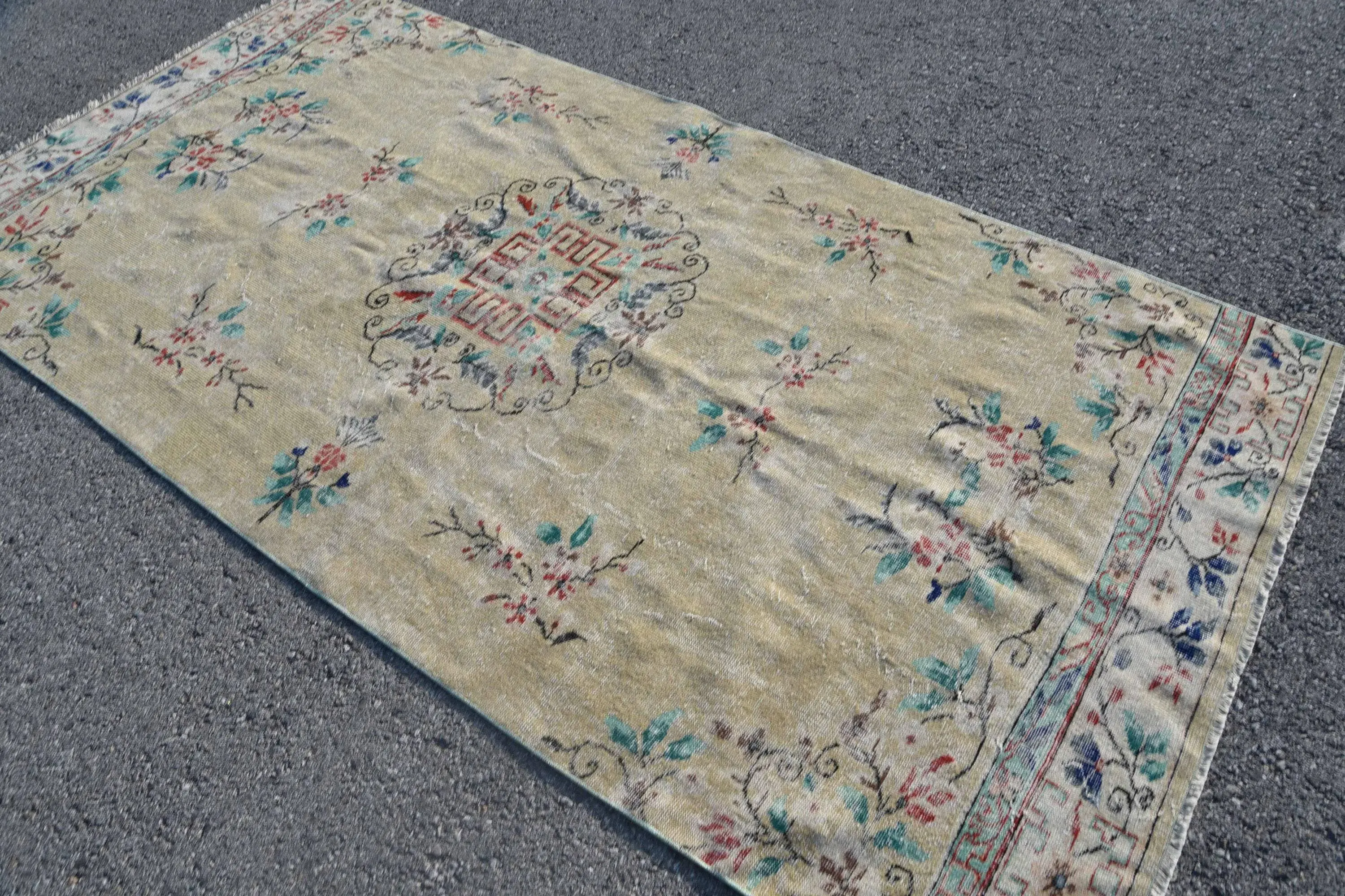 4.8x9.3 ft Türk Halısı, Bej Hayvan Baskı Vintage Yün Halı - 1