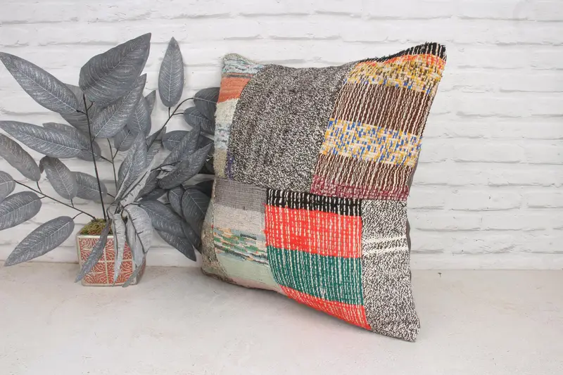 Toss Cushion Cover, Boho Pillow Sham Cover, Kilim Pillow Cover, Authentic Pillow, 20x20 Beige Pillow Case, Turkish Pillow, Cushion Case - 4
