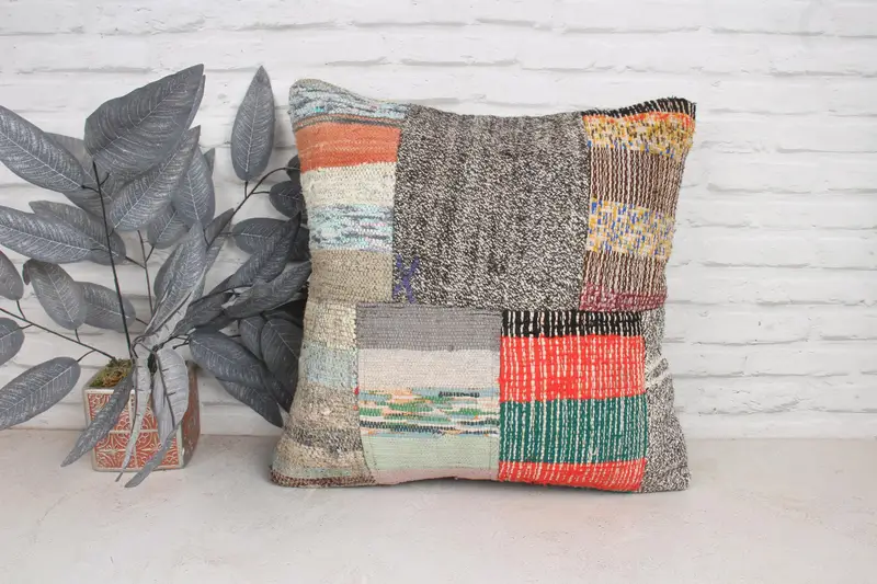 Toss Cushion Cover, Boho Pillow Sham Cover, Kilim Pillow Cover, Authentic Pillow, 20x20 Beige Pillow Case, Turkish Pillow, Cushion Case - 1