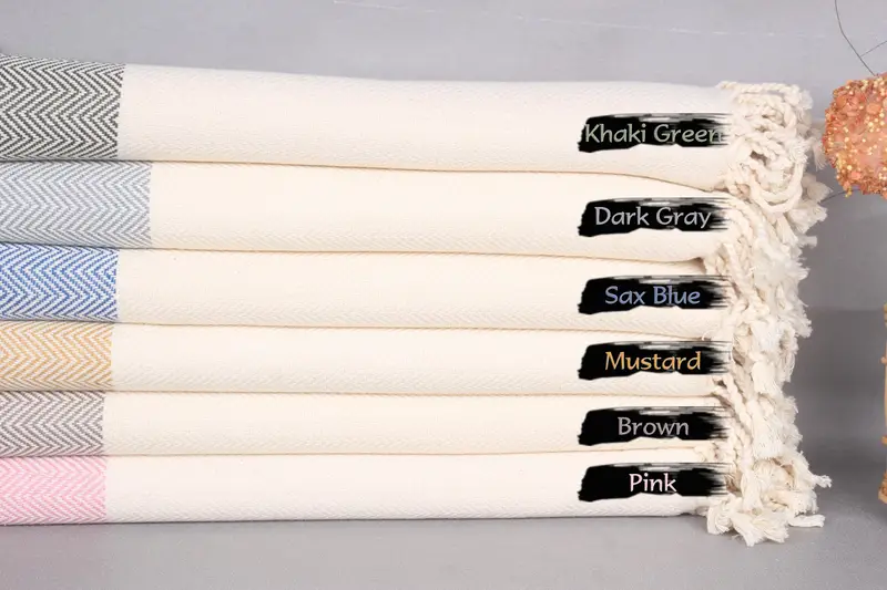 Peshtemal Organic Cotton Zig Zag Towel, Beige, 36x71 Inches