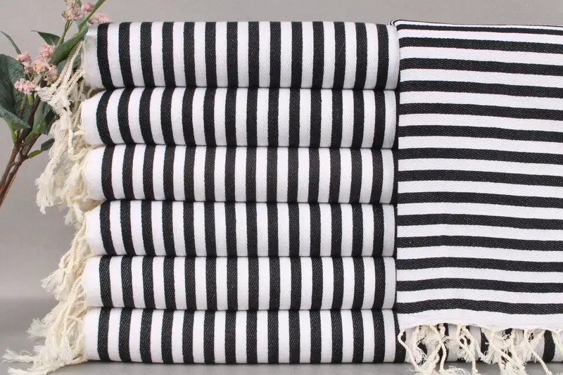 Personalized Turkish Hand Towel Black Striped, 18x40 Inches, Gift for Her