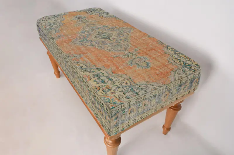 Kilimden Esinlenen Yün Karışımlı Osmanlı, Turuncu ve Bronz Modüler Koltuk Takımı