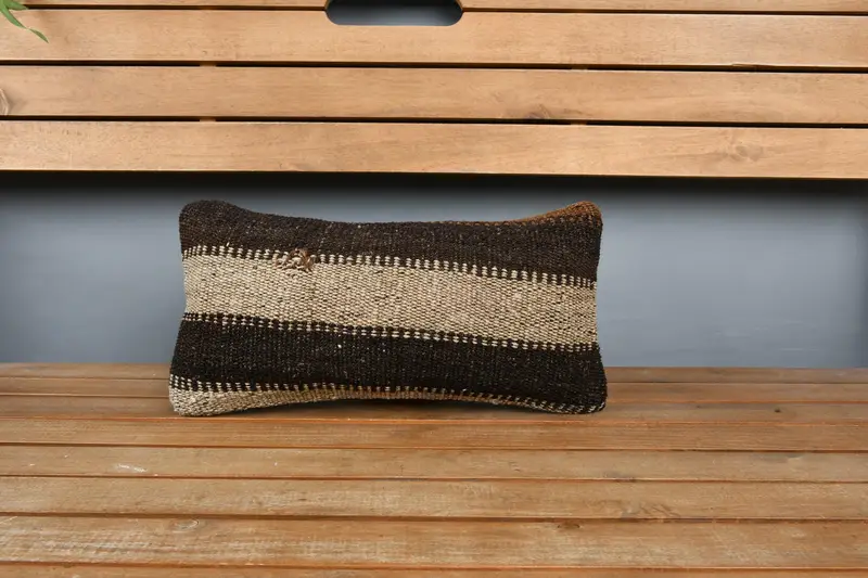 Vintage Kilim Pillow, Bench Cushion Cover, Pillow Case, Kilim Pillow Cover, Kilim Cushion Sham, Ikat Cushion, 8x16 Beige Cushion Case - 6