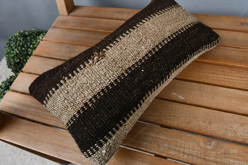 Vintage Kilim Pillow, Bench Cushion Cover, Pillow Case, Kilim Pillow Cover, Kilim Cushion Sham, Ikat Cushion, 8x16 Beige Cushion Case - 2
